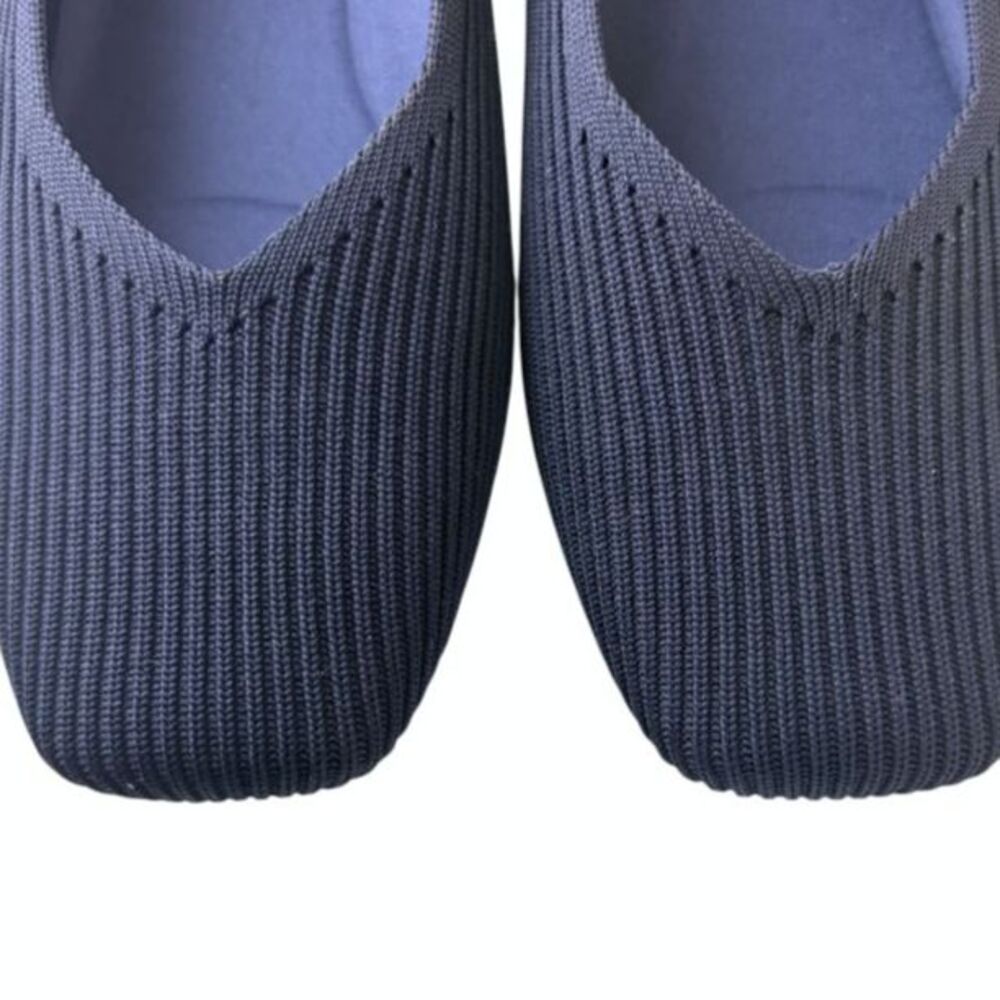 Classic Navy Ribbed Knit Women's Ballet Flats - Picture 9 of 12